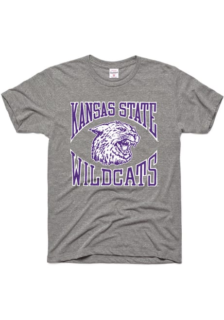 K-State Wildcats Grey Charlie Hustle Vintage Short Sleeve Fashion T Shirt