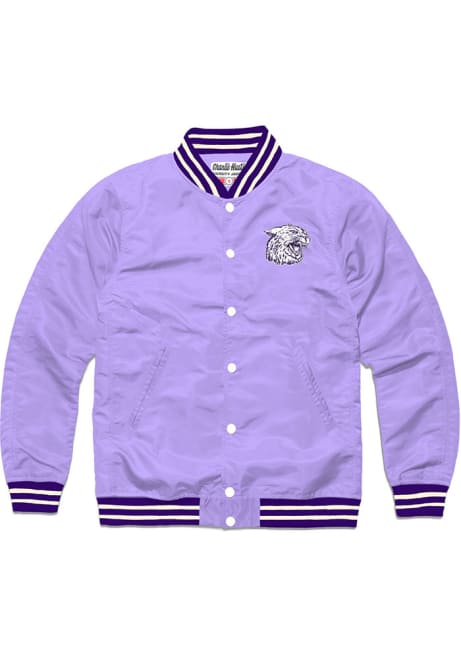 Mens K-State Wildcats Lavender Charlie Hustle Script Varsity Jacket Light Weight Jacket