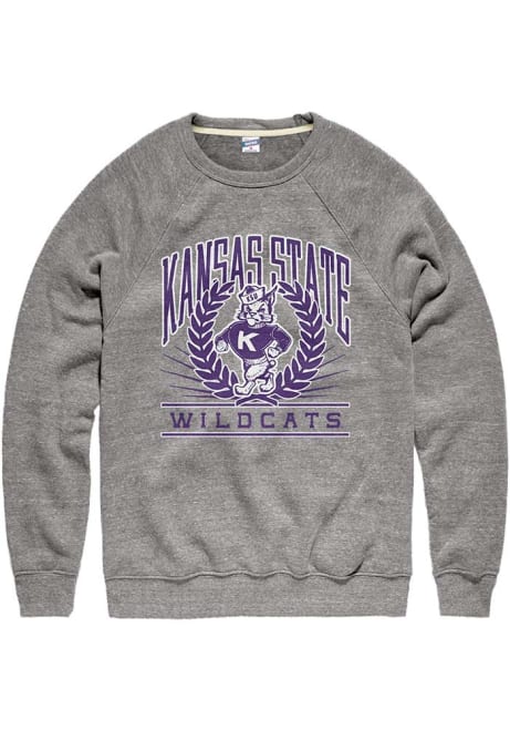 Mens K-State Wildcats Grey Charlie Hustle Mascot Seal Fashion Sweatshirt