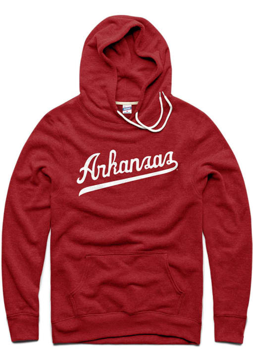 Charlie Hustle Arkansas Razorbacks Mens Cardinal Script Long Sleeve Hoodie