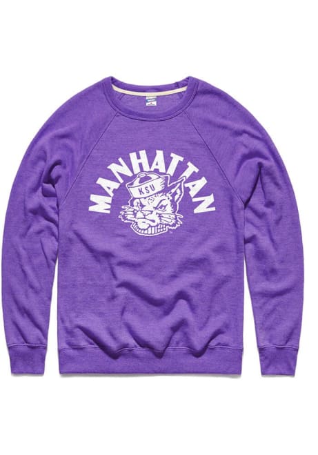 Mens K-State Wildcats Purple Charlie Hustle Arch Crew Sweatshirt