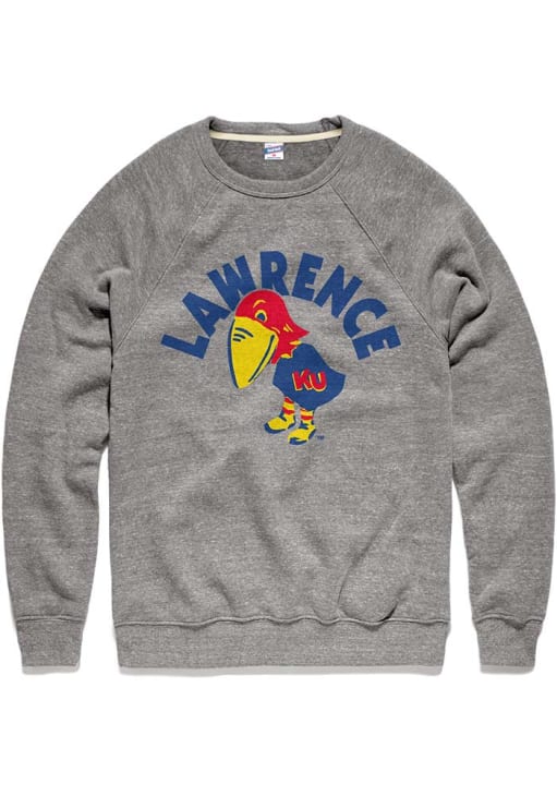 Charlie Hustle Kansas Jayhawks Mens Grey Arch Long Sleeve Crew Sweatshirt
