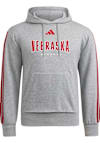 Main image for Mens Nebraska Cornhuskers Grey Adidas 3 Stripe Hooded Sweatshirt