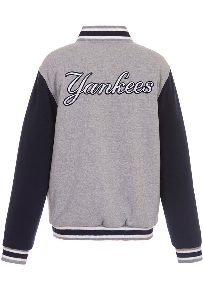 New York Yankees Mens Reversible Fleece GREY Medium Weight Jacket