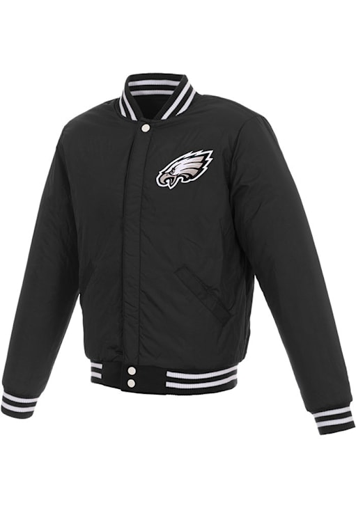 Philadelphia Eagles Mens Black Reversible Fleece Faux Leather Medium Weight Jacket