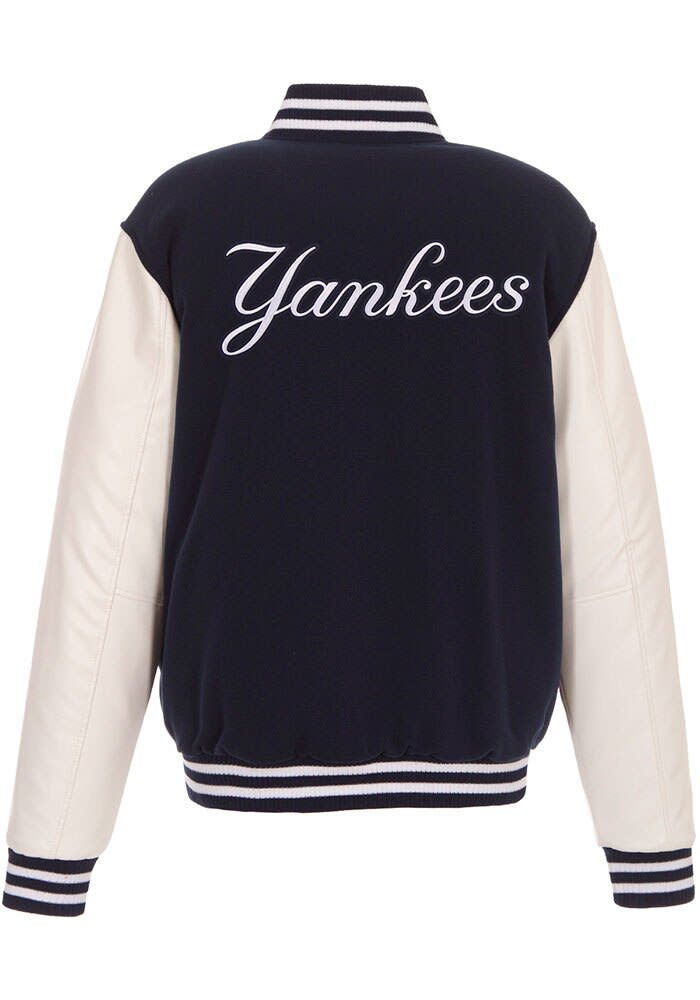 New York Yankees Mens Reversible Fleece Faux Leather NAVY Medium