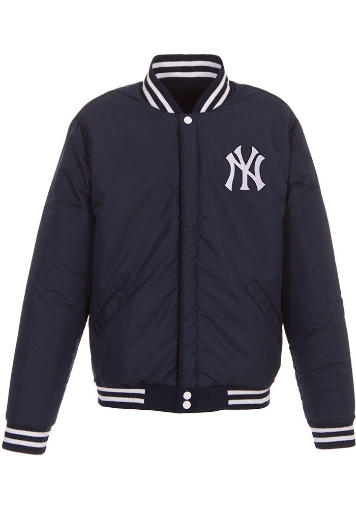 New York Yankees Mens Reversible Fleece Faux Leather NAVY Medium