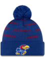 New Era Kansas Jayhawks Blue Repeat Cuff Pom Knit Hat