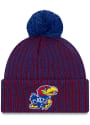 New Era Kansas Jayhawks Blue Color Twist Cuff Pom Knit Hat