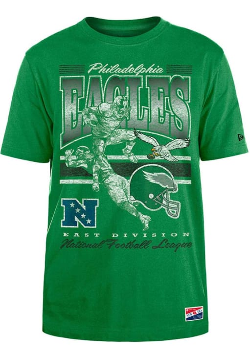 New Era Philadelphia Eagles Kelly Green Throwback Design Short Sleeve T Shirt
