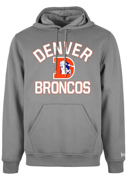 New Era Denver Broncos Mens GREY Retro Heart And Soul Hoodie