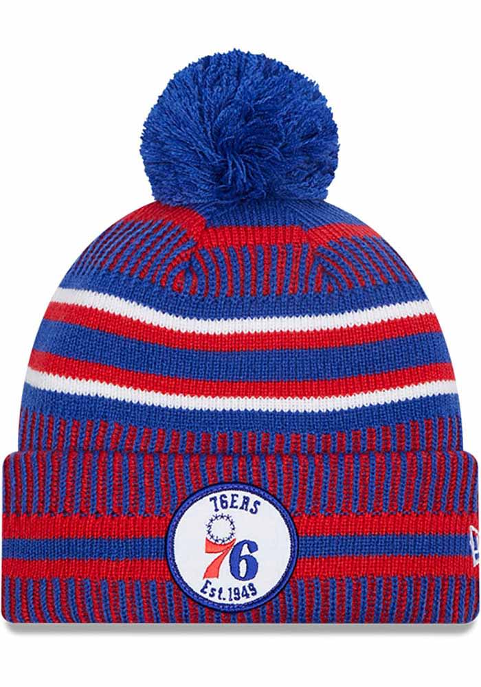 New Era Philadelphia 76ers Royal Team Sport Cuffed Knit Hat with Pom