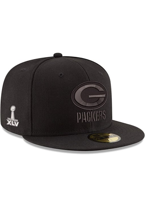 Green Bay Packers Mens Tonal Super Bowl Side Patch 59FIFTY BLACK