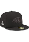 Main image for New Era Baltimore Ravens Mens Black Tonal Super Bowl Side Patch 59FIFTY Fitted Hat