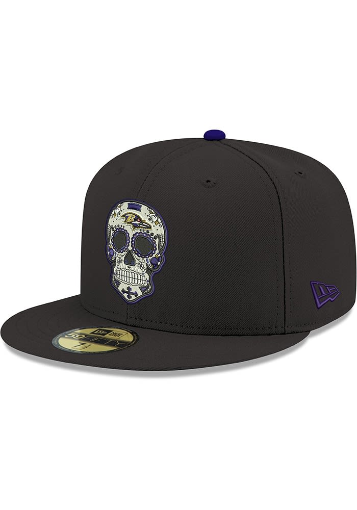 New Era Baltimore Ravens Black Sugar Skull 59FIFTY Fitted Hat Black POLYESTER Size 6 7 8 Rally House