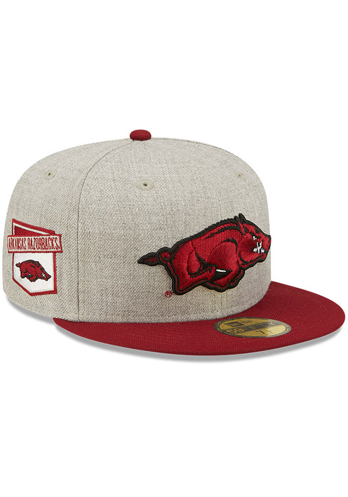 New Era Arkansas Razorbacks Grey Heather Patch 59FIFTY Fitted Hat Grey Wool Blend Size 7 5 8 Rally House