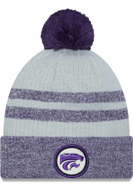 K-State Wildcats New Era Patch Cuff Pom Mens Knit Hat - Grey