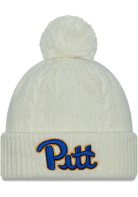 Pitt Panthers New Era Cabled Cuff Pom Womens Knit Hat - White