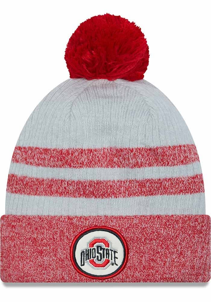 Ohio State Buckeyes JR Patch Cuff Pom Red New Era Youth Knit Hat