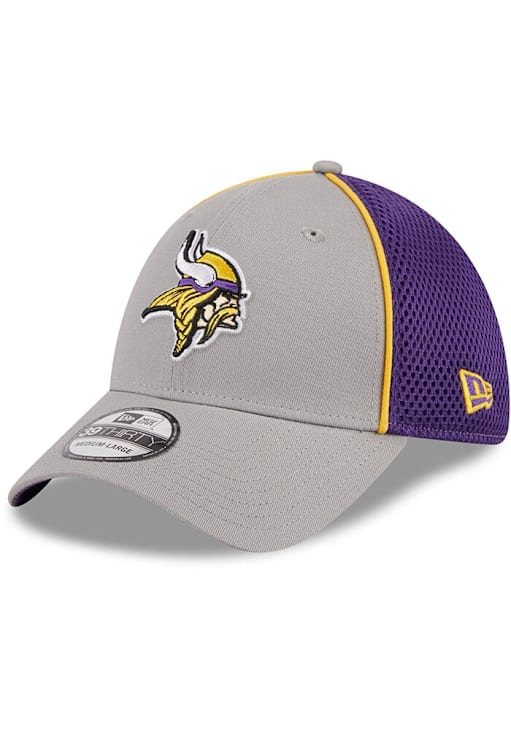 Minnesota Vikings Mens Pipe Neo 39THIRTY GREY New Era Flex Hat