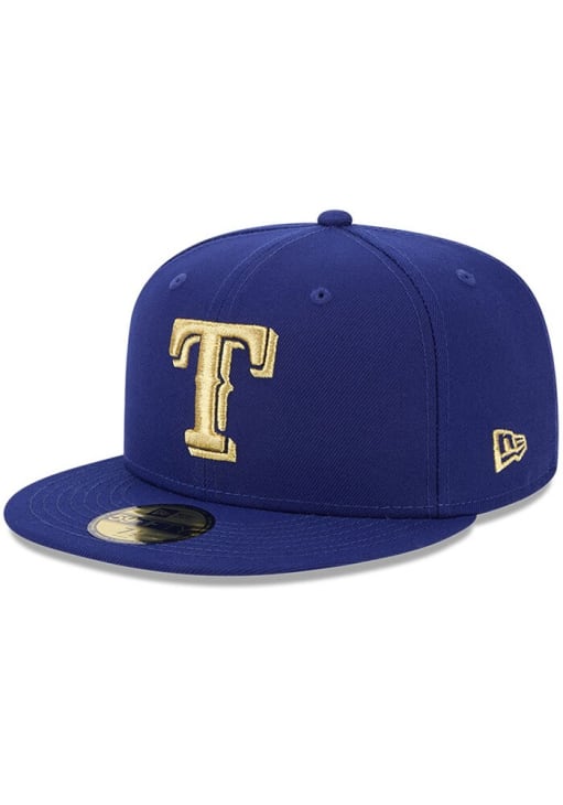 New Era Texas Rangers Mens Navy Blue 2023 World Series Gold Collection 59FIFTY Fitted Hat