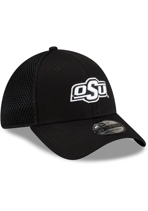 New Era Oklahoma State Cowboys Mens Black Black and White Logo 39THIRTY Flex Hat