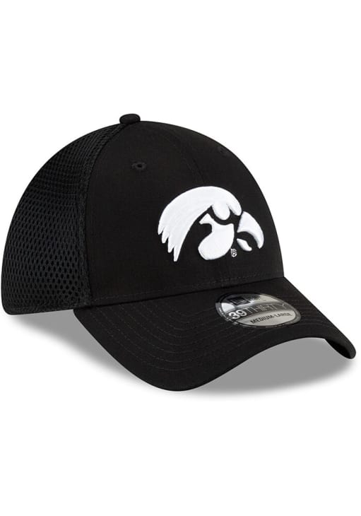 New Era Iowa Hawkeyes Mens Black Black and White Logo 39THIRTY Flex Hat