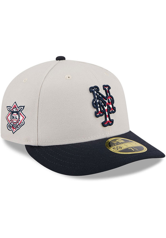 New York Mets Mens 2024 4th of July Low Profile 59FIFTY CREAM New