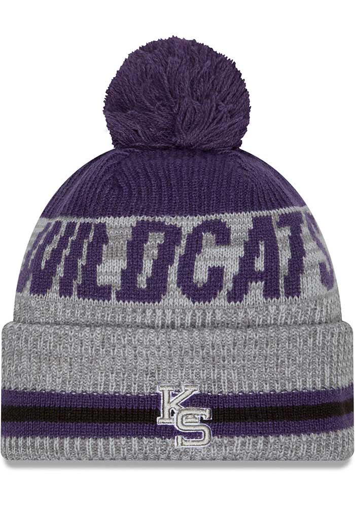 K-State Wildcats New Era GREY Runner Cuff Pom Mens Knit Hat