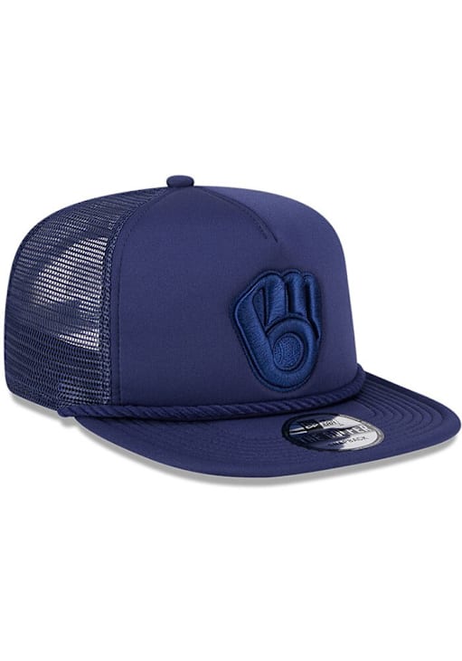 Milwaukee Brewers New Era NAVY Tone Rope Golfer Trucker Snapback