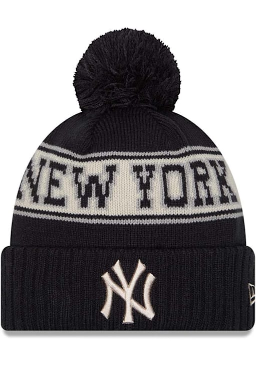 New York Yankees New Era NAVY Retro Cuff Pom Knit Hat