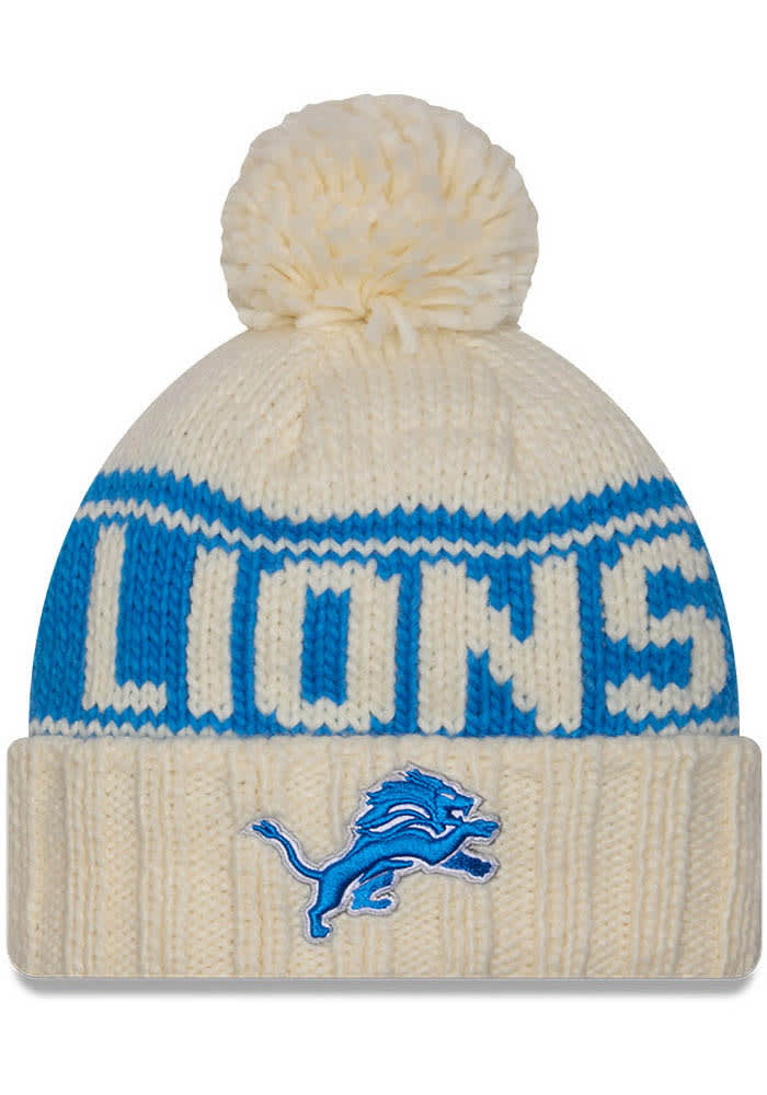 Detroit Lions New Era Womens 2024 Sideline W Cuff Pom Knit Hat White