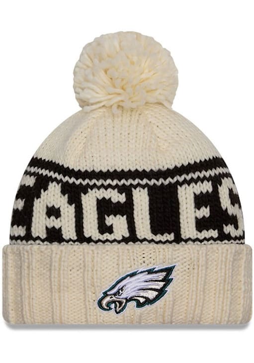 Philadelphia Eagles New Era Womens White 2024 Sideline W Cuff Pom