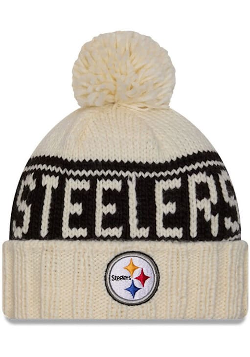 New Era Pittsburgh Steelers White 2024 Sideline W Cuff Pom Womens Knit Hat