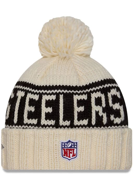 New Era Pittsburgh Steelers White 2024 Sideline W Cuff Pom Womens Knit Hat