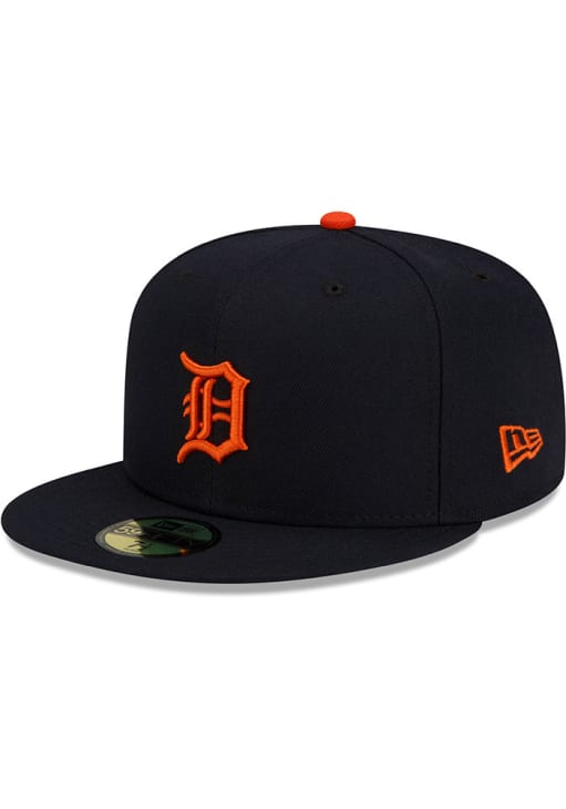 New Era Detroit Tigers Mens Navy Blue Road AC 2024 Postseason Side Patch 59FIFTY Fitted Hat