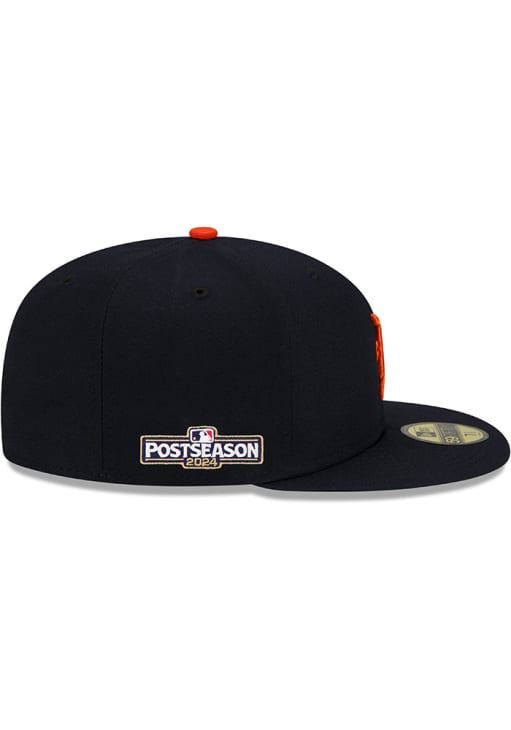 New Era Detroit Tigers Mens Navy Blue Road AC 2024 Postseason Side Patch 59FIFTY Fitted Hat