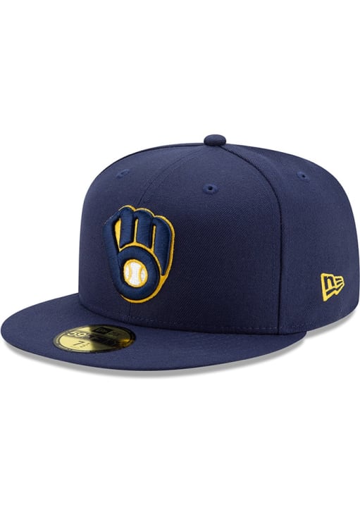 New Era Milwaukee Brewers Mens Navy Blue Home AC 2024 Postseason Side Patch 59FIFTY Fitted Hat