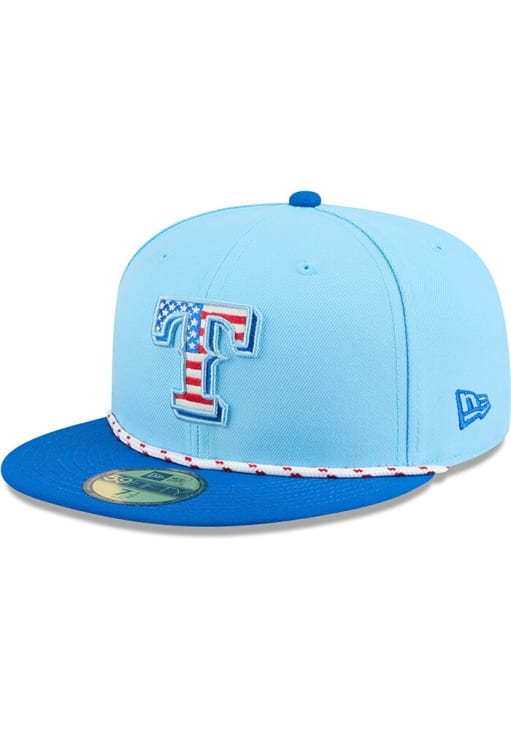 New Era Texas Rangers Mens Light Blue 2025 MLB 4th of July 59FIFTY Fitted Hat