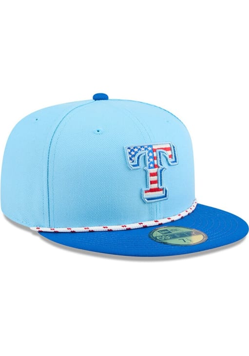 New Era Texas Rangers Mens Light Blue 2025 MLB 4th of July 59FIFTY Fitted Hat