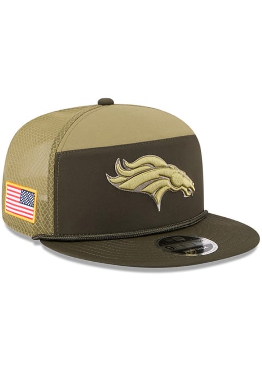 New Era Denver Broncos Green 2025 Salute To Service Split Panel 9FIFTY Trucker Mens Snapback Hat