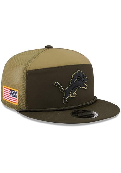 New Era Detroit Lions Green 2025 Salute To Service Split Panel 9FIFTY Trucker Mens Snapback Hat