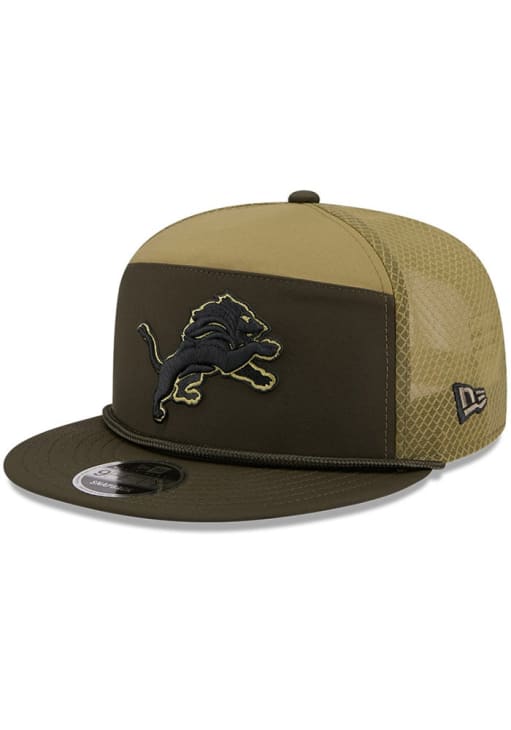 New Era Detroit Lions Green 2025 Salute To Service Split Panel 9FIFTY Trucker Mens Snapback Hat
