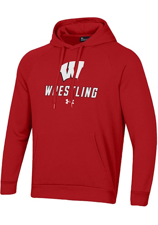 Under Armour Wisconsin Badgers Mens DARKRED Wrestling Rival Hoodie