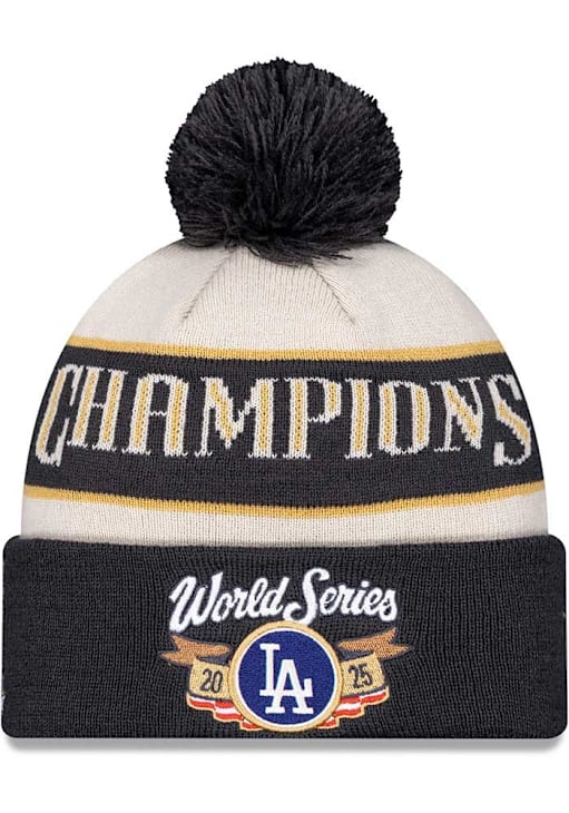New Era Los Angeles Dodgers Natural Locker Room 2025 World Series Champions Cuff Pom Mens Knit Hat