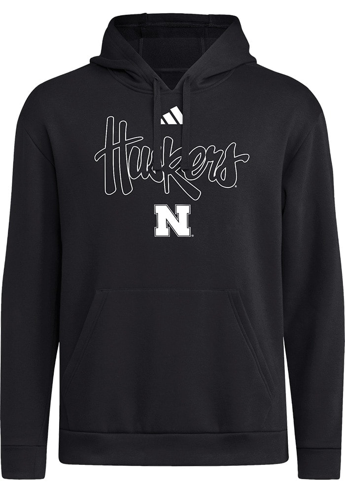 Adidas Mens BLACK Nebraska Cornhuskers Football Fleece Hoodie