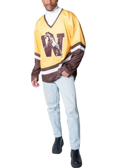 Mens Yellow Western Michigan Broncos Primary Logo Replica Hockey Hockey Jersey