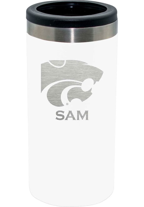 White K-State Wildcats Personalized Laser Etched 12oz Slim Can Coolie