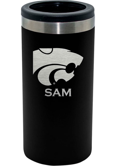 Black K-State Wildcats Personalized Laser Etched 12oz Slim Can Coolie