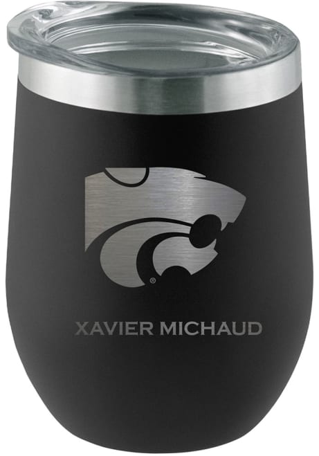 Black K-State Wildcats Personalized Laser Etched 12oz Stemless Wine Tumbler